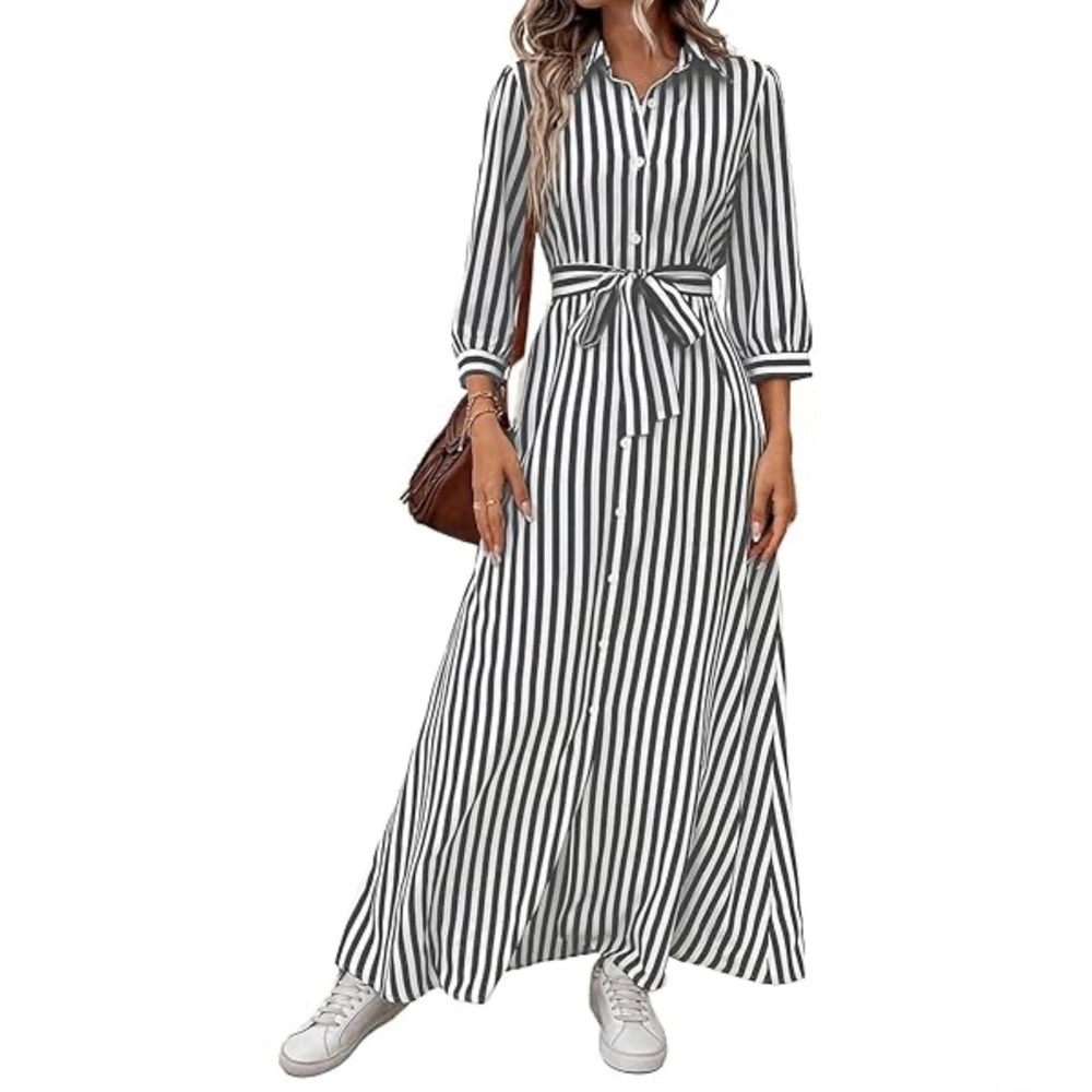 BLACK AND WHITE STRIPE MAXI DRESS